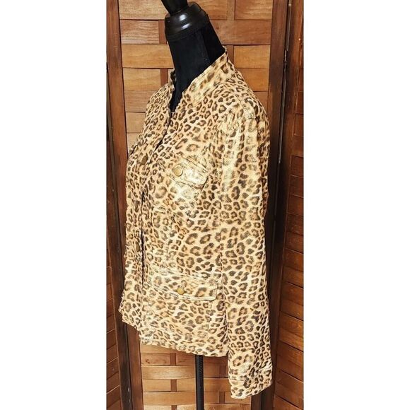 Chicos Leopard Print Jacket Size 2 (Large 12) Jacket Metallic Gold Buttons NEW - Picture 5 of 8